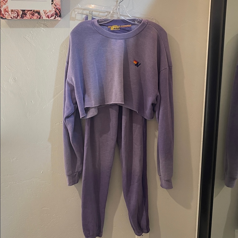 Aviator Nation Purple Cropped Sweatshirt and Joggers Set